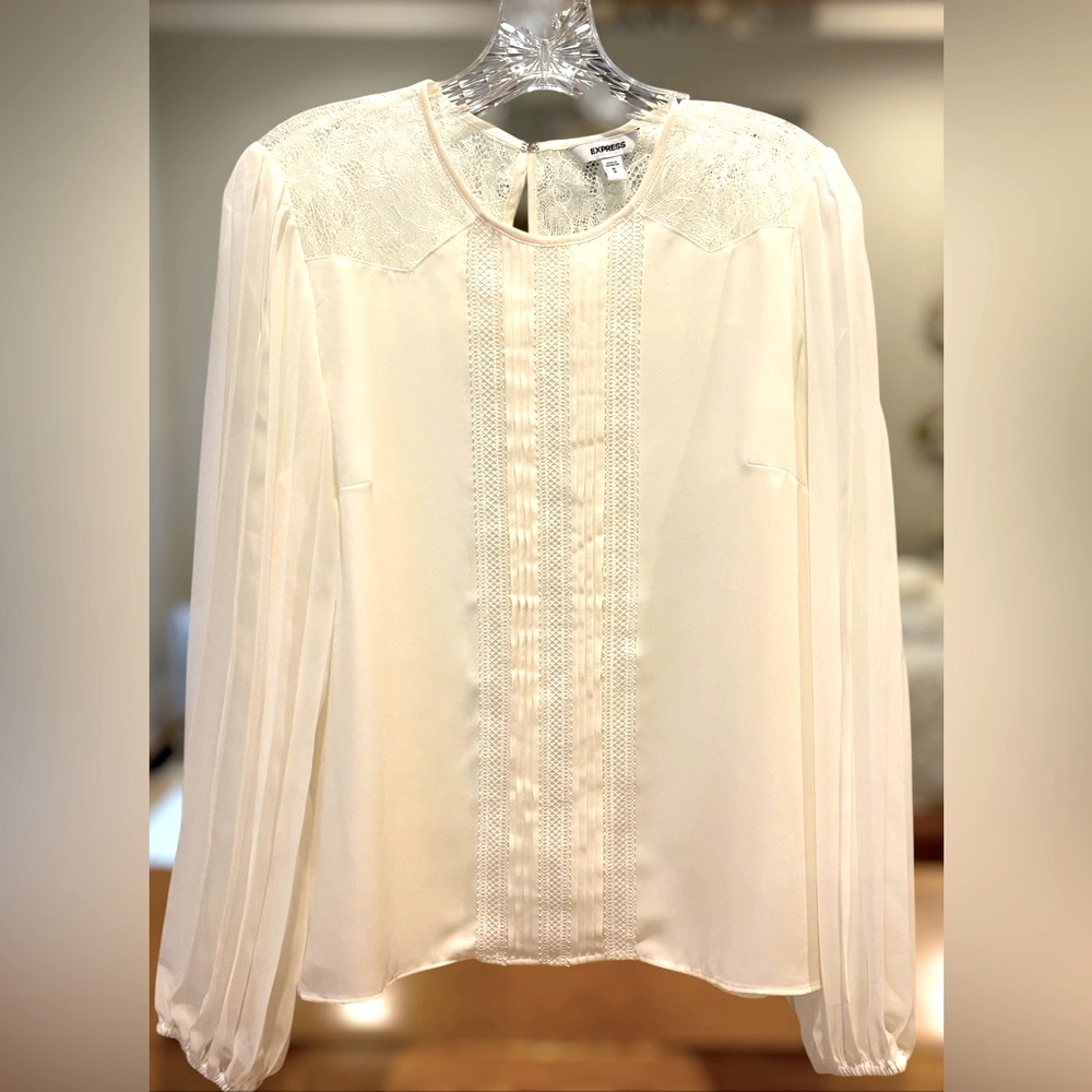 Express Cream Lace Detail Blouse